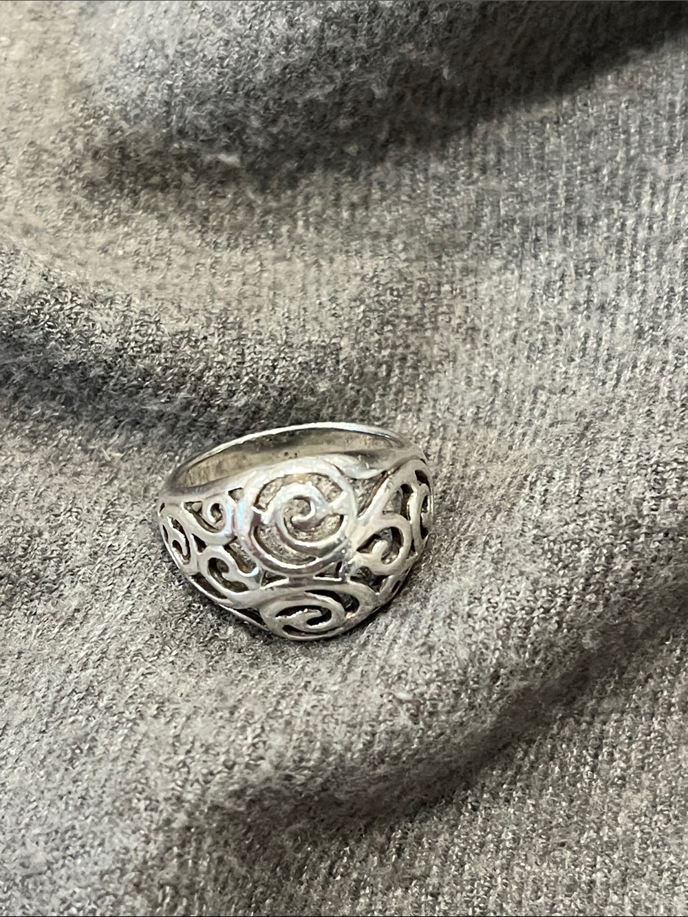 Sterling Domed Filigree Scroll Ring.-6